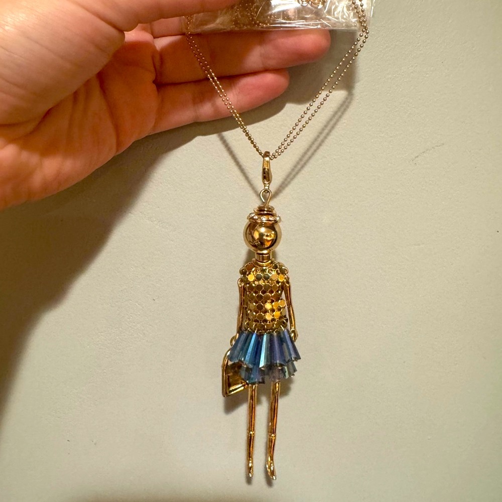 SARANA Gold and Blue Pendant Doll Necklace